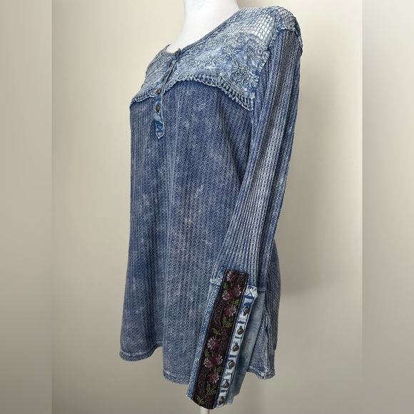 ARATTA SILENT JOURNEY Waffle Knit Lace Shoulder Boho Tunic Top Women’s Medium - Picture 2 of 11